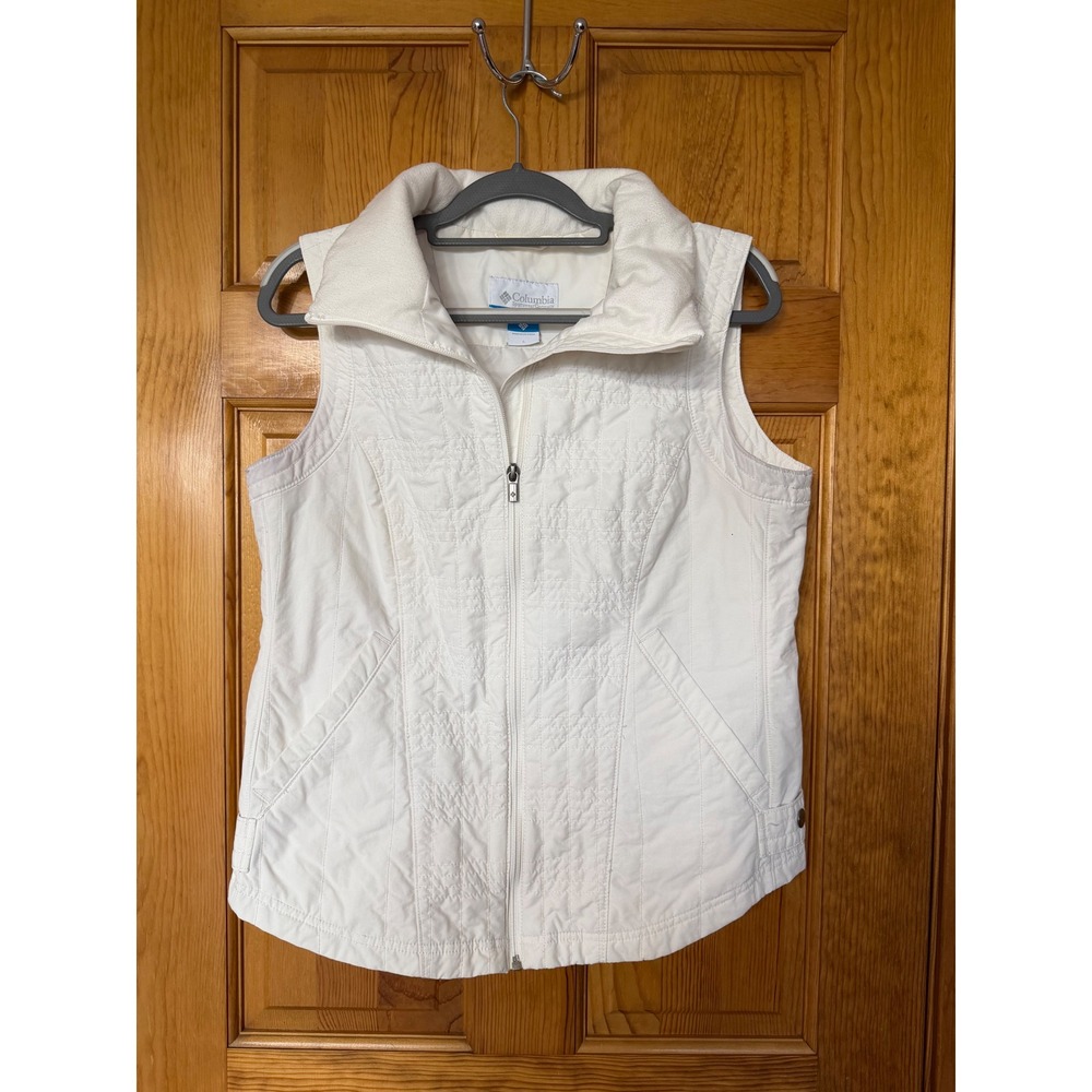 Columbia Women's White Quilted Full Zip Fleece Lined Collar Puffer Vest Large
